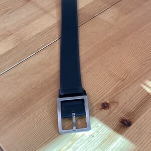 BALLY Black Leather Belt with Silver Buckle 46